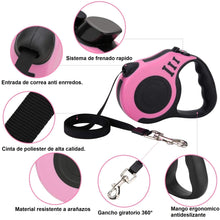 Cargar imagen en el visor de la galería, Correa Retráctil Mascotas Rosa 5M Con Botón de Freno y Bloqueo SJ-188