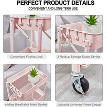 Cargar imagen en el visor de la galería, Organizador Carro Multiuso Plegable 3 Niveles Con Ruedas Rosa