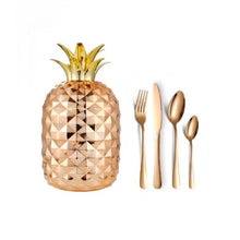 Cargar imagen en el visor de la galería, Juego Cubiertos Estuche Piña 24 Piezas Acero Inoxidable Oro R