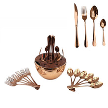 Cargar imagen en el visor de la galería, Juego Cubiertos Estuche Huevo 24 Piezas Acero Inoxidable Oro Rosa