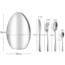 Cargar imagen en el visor de la galería, Juego Cubiertos Estuche Huevo 24 Piezas Acero Inoxidable Plateado