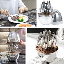 Cargar imagen en el visor de la galería, Juego Cubiertos Estuche Huevo 24 Piezas Acero Inoxidable Plateado