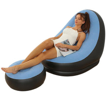 Cargar imagen en el visor de la galería, Silla Inflable Con Reposa Pies + Inflador MU-IN01 Portatil Celeste