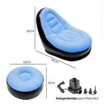 Cargar imagen en el visor de la galería, Silla Inflable Con Reposa Pies + Inflador MU-IN01 Portatil Celeste
