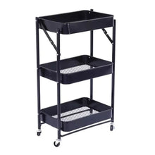 Cargar imagen en el visor de la galería, Organizador Carro Multiuso Plegable 3 Niveles Con Ruedas Negro