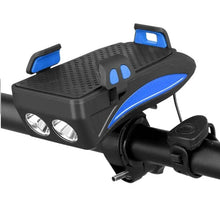 Cargar imagen en el visor de la galería, Linterna Para Bicicleta Azul Con Soporte Celular Power Bank Pito