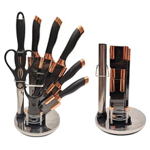 Cargar imagen en el visor de la galería, Set Cuchillos Acero Inoxidable 9 Piezas + Base Giratoria Negro