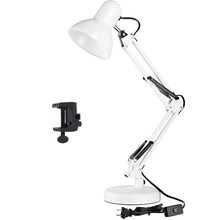 Cargar imagen en el visor de la galería, Lámpara Escritorio Con Brazo Oscilante Base y Prensa Blanca