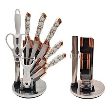 Cargar imagen en el visor de la galería, Set Cuchillos Acero Inoxidable 9 Piezas + Base Giratoria Blanco