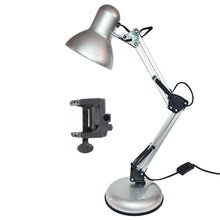 Cargar imagen en el visor de la galería, Lámpara de Escritorio Con Brazo Oscilante Base y Prensa Plateada