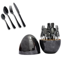 Cargar imagen en el visor de la galería, Juego Cubiertos Estuche Huevo Negro 24 Piezas Acero Inoxidable