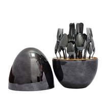 Cargar imagen en el visor de la galería, Juego Cubiertos Estuche Huevo Negro 24 Piezas Acero Inoxidable
