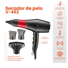 Cargar imagen en el visor de la galería, Secador Cabello Profesional 3 Boquillas Cable 2,5m 1500 WATTS VGR V-462