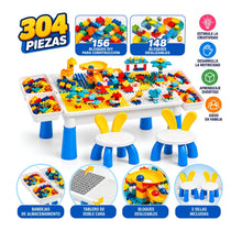 Cargar imagen en el visor de la galería, Mesa Didáctica Con 304 Bloques Arma todo Para Niños + 2 Sillas UG304