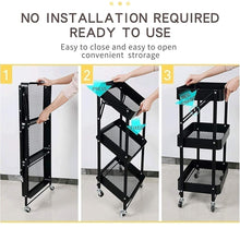 Cargar imagen en el visor de la galería, Organizador Carro Multiuso Plegable 3 Niveles Con Ruedas Negro