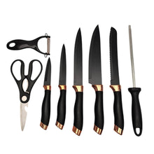 Cargar imagen en el visor de la galería, Set Cuchillos Acero Inoxidable 9 Piezas + Base Giratoria Negro