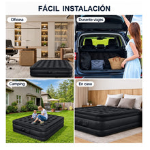 Cargar imagen en el visor de la galería, Colchón Inflable Doble 198 x 150 x 40 cm Inflador Eléctrico Inalámbrico Negro