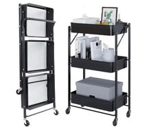 Cargar imagen en el visor de la galería, Organizador Carro Multiuso Plegable 3 Niveles Con Ruedas Negro