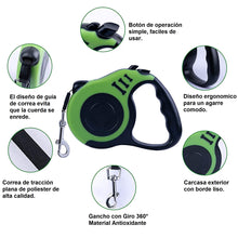 Cargar imagen en el visor de la galería, Correa Retráctil Mascotas Verde 5M Con Botón de Freno y Bloqueo SJ-188