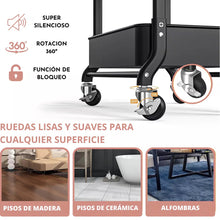 Cargar imagen en el visor de la galería, Organizador Carro Multiuso Plegable 3 Niveles Con Ruedas Negro