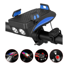 Cargar imagen en el visor de la galería, Linterna Para Bicicleta Azul Con Soporte Celular Power Bank Pito