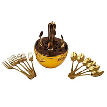 Cargar imagen en el visor de la galería, Juego Cubiertos Estuche Huevo 24 Piezas Acero Inoxidable Dorado
