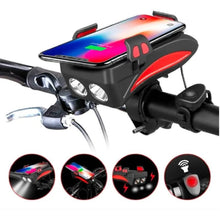 Cargar imagen en el visor de la galería, Linterna Para Bicicleta Con Soporte Celular Power Bank Pito