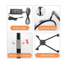 Cargar imagen en el visor de la galería, Lampara Media Luna Profesional 36w Ruedas Soporte Control Plateado