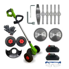 Cargar imagen en el visor de la galería, Guadaña Doble Bateria 48V Kit Cuchillas Mas Llantas Verde