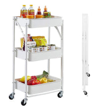 Cargar imagen en el visor de la galería, Organizador Carro Multiuso Plegable 3 Niveles Con Ruedas Blanco
