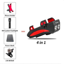 Cargar imagen en el visor de la galería, Linterna Para Bicicleta Con Soporte Celular Power Bank Pito