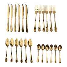 Cargar imagen en el visor de la galería, Juego Cubiertos Estuche Huevo 24 Piezas Acero Inoxidable Dorado