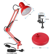 Cargar imagen en el visor de la galería, Lámpara de Escritorio Con Brazo Oscilante Base y Prensa Roja