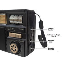 Cargar imagen en el visor de la galería, Radio Inalámbrico Meier AMFM Bluetooth USB Micro SD Solar MD-979S
