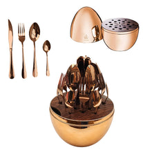 Cargar imagen en el visor de la galería, Juego Cubiertos Estuche Huevo 24 Piezas Acero Inoxidable Oro Rosa