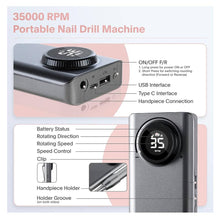 Cargar imagen en el visor de la galería, Drill Pulidor De Uñas UV 201 35.000 RPM Gris Bidiriccional