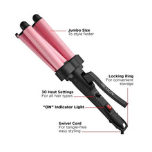 Cargar imagen en el visor de la galería, Rizador Revlon 3 Barriles de Cerámica Jumbo Waver Master RVIT3056