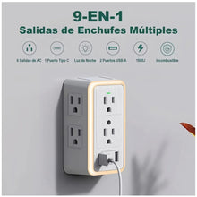 Cargar imagen en el visor de la galería, Enchufe Multitoma 9 en 1 Puertos USB Luz Nocturna LED 0281
