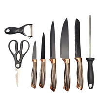 Cargar imagen en el visor de la galería, Set Cuchillos Ceramico 9 Piezas + Base Giratoria Veteado
