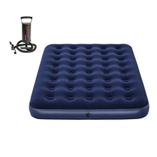 Cargar imagen en el visor de la galería, Colchón Inflable Doble Camping + Inflador Manual 190 x 150 x20cm 300 Kg Azul
