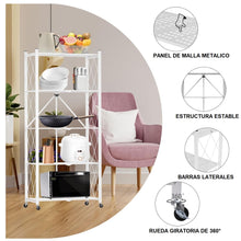Cargar imagen en el visor de la galería, Estante Plegable Metálico Ruedas 150x65x34 Blanco MU-OR4
