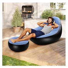 Cargar imagen en el visor de la galería, Silla Inflable Con Reposa Pies + Inflador MU-IN01 Portatil Celeste

