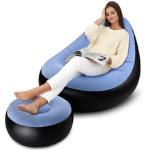 Cargar imagen en el visor de la galería, Silla Inflable Con Reposa Pies + Inflador MU-IN01 Portatil Celeste
