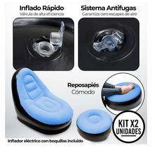 Cargar imagen en el visor de la galería, Silla Inflable Con Reposa Pies + Inflador MU-IN01 Portatil Celeste
