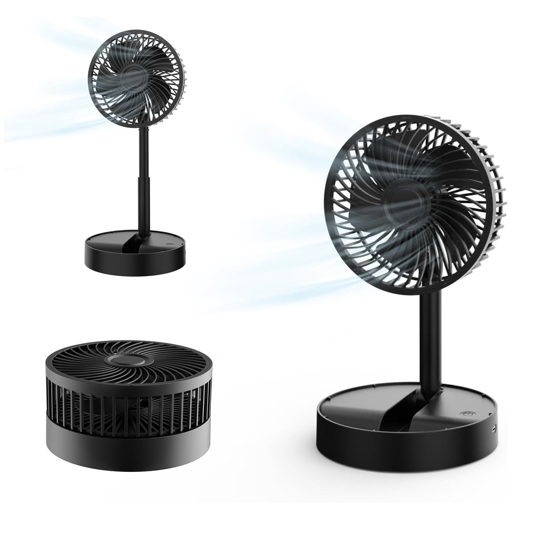 Ventilador Retráctil PX-20321 Recargable 180° 4 Velocidades Negro