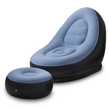 Cargar imagen en el visor de la galería, Silla Inflable Con Reposa Pies + Inflador MU-IN01 Portatil Celeste
