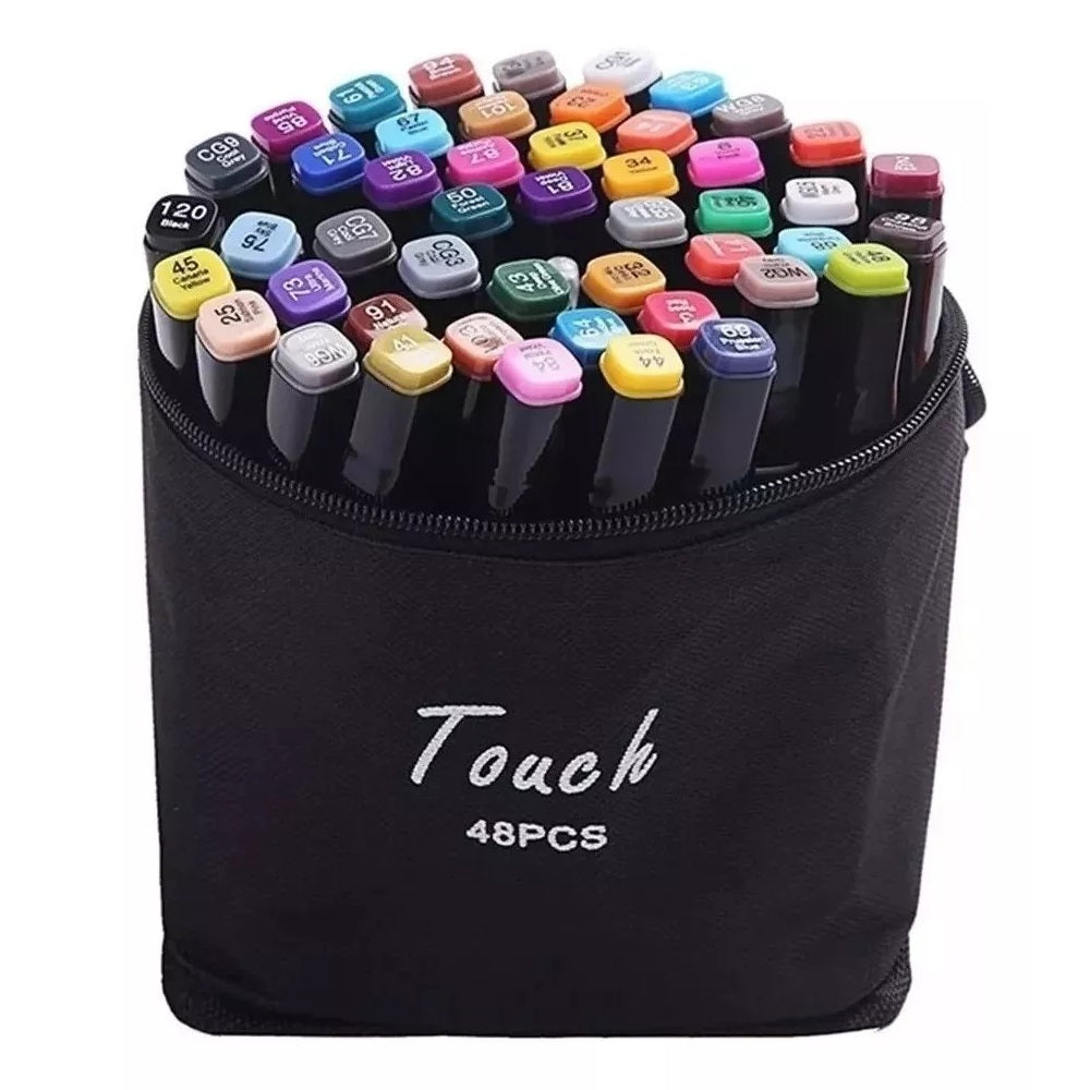 Estuche con 48 plumones marcadores doble punta de colores / ts1848 /  c7-046-3 / touch marker 48pcs