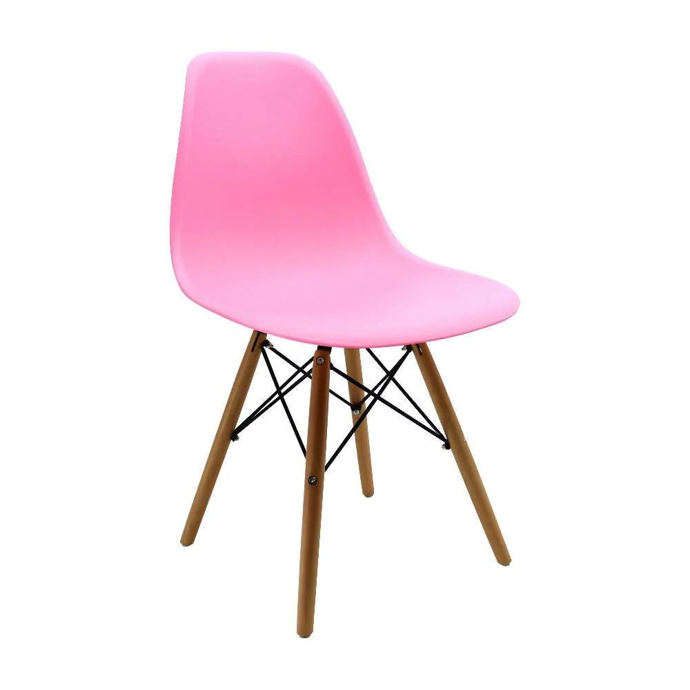 Silla Plastica Elegante Rosada Patas De Madera