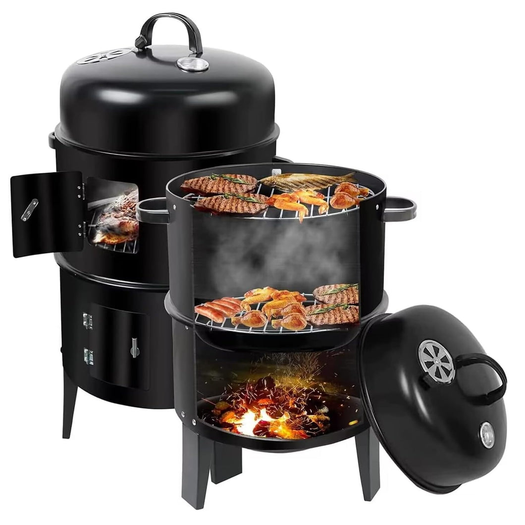 Barril Ahumador Asador 3 en 1 Medidor Temperatura, Altura 83 cm