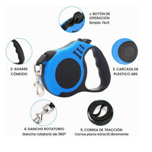 Cargar imagen en el visor de la galería, Correa Retráctil Mascotas Azul 5M Con Botón de Freno y Bloqueo SJ-188
